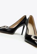 Pantofi din piele cu toc stiletto cu detaliu de cataramă strălucitor, negru, 97-D-517-5-36, Fotografie 9