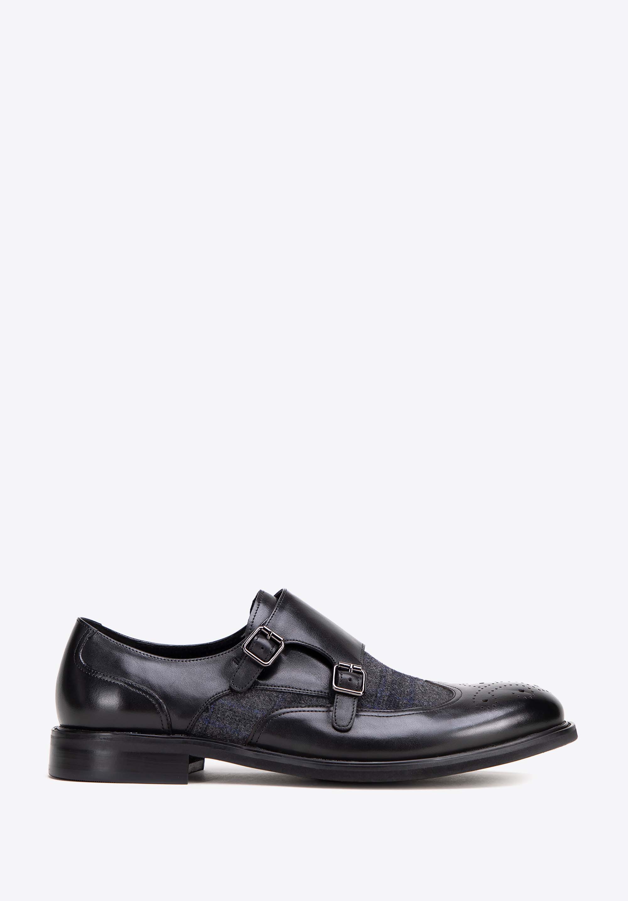 Pantofi monk dubli pentru bărbați cu detalii perforate, negru, 99-M-521-1-44, Fotografie 1