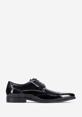 Pantofi derby lăcuiți pentru bărbați cu perforare decorativă, negru, 96-M-519-1-40, Fotografie 1