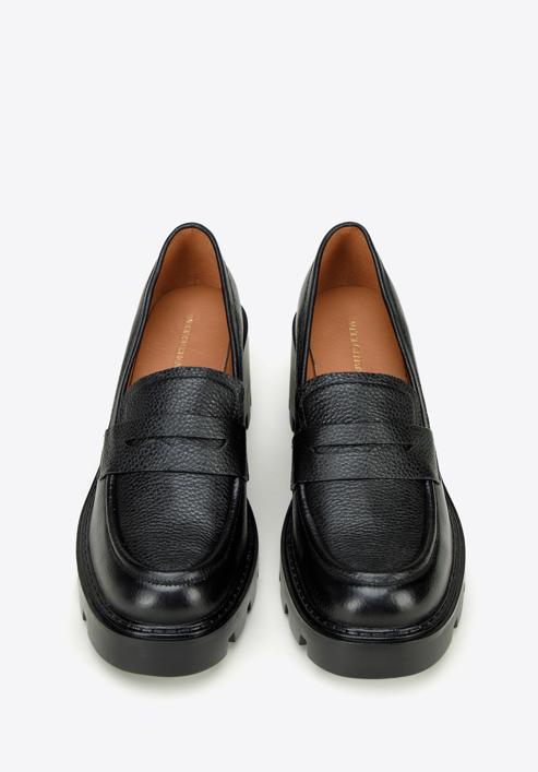 Pantofi loafer cu platformă din piele, negru, 97-D-504-3-38, Fotografie 3