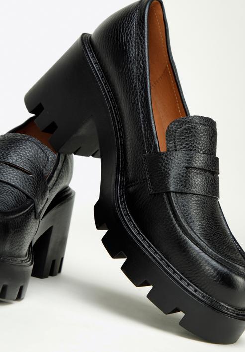 Pantofi loafer cu platformă din piele, negru, 97-D-504-1B-40, Fotografie 8