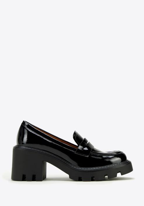 Pantofi loafer cu platformă din piele lăcuită, negru, 97-D-504-1L-37, Fotografie 1