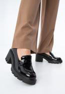 Pantofi loafer cu platformă din piele lăcuită, negru, 97-D-504-1L-41, Fotografie 15