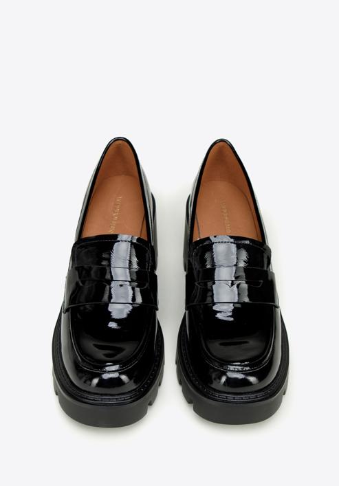 Pantofi loafer cu platformă din piele lăcuită, negru, 97-D-504-1L-39, Fotografie 3