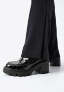 Pantofi loafer cu platformă din piele lăcuită croco, negru, 97-D-504-1C-37, Fotografie 15