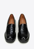 Pantofi loafer cu platformă din piele lăcuită croco, negru, 97-D-504-1C-38, Fotografie 3