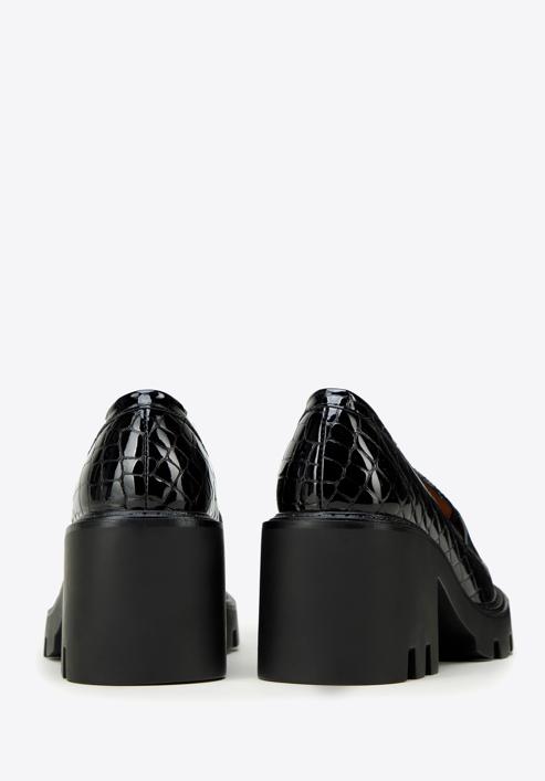 Pantofi loafer cu platformă din piele lăcuită croco, negru, 97-D-504-1C-38, Fotografie 4