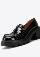 Pantofi loafer cu platformă din piele lăcuită croco, negru, 97-D-504-1C-38, Fotografie 8