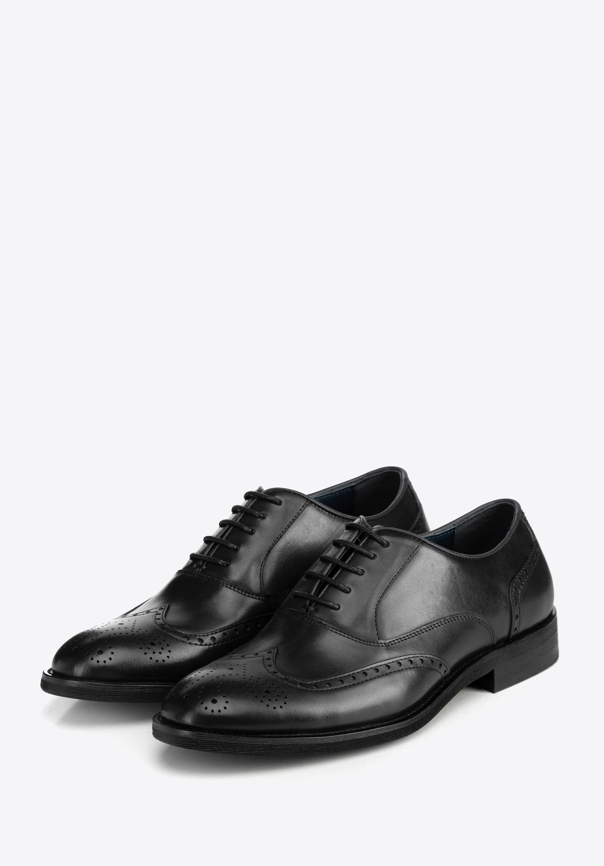 Pantofi oxford din piele pentru bărbaţi cu perforaţii, negru, 100-M-511-1-40, Fotografie 1