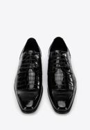 Pantofi pentru bărbați din piele întoarsă cu textură croco, negru, 96-M-519-3C-43, Fotografie 2