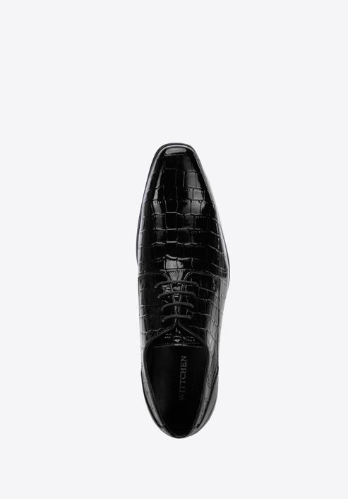 Pantofi pentru bărbați din piele întoarsă cu textură croco, negru, 96-M-519-1C-39, Fotografie 4