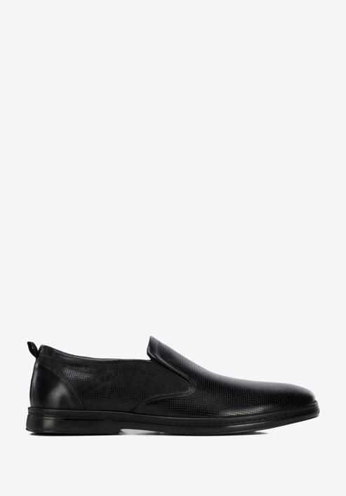 Pantofi pentru bărbați din piele perforată cu benzi elastice, negru, 96-M-515-N-42, Fotografie 1