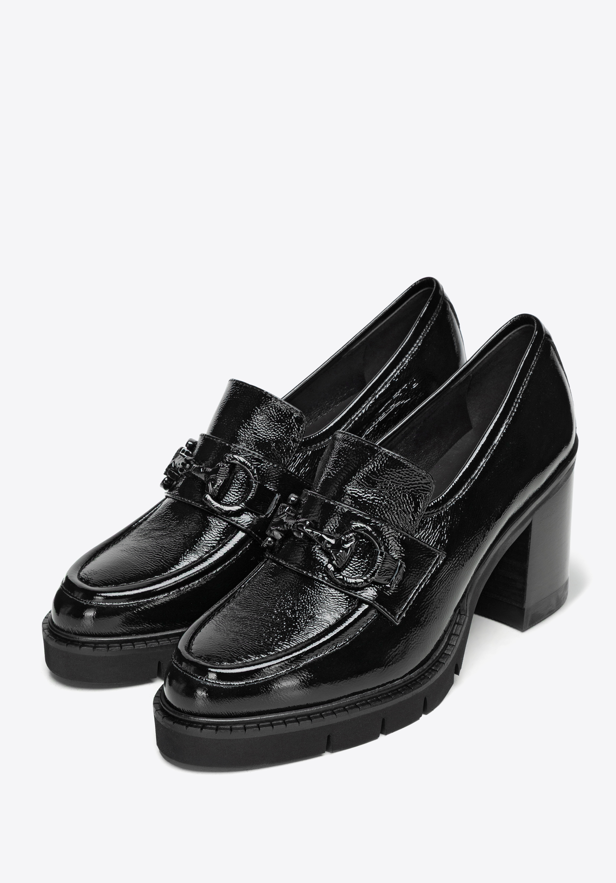 Pantofi sport damă din piele lăcuită cu toc bloc, negru, 101-D-106-1-40, Fotografie 1