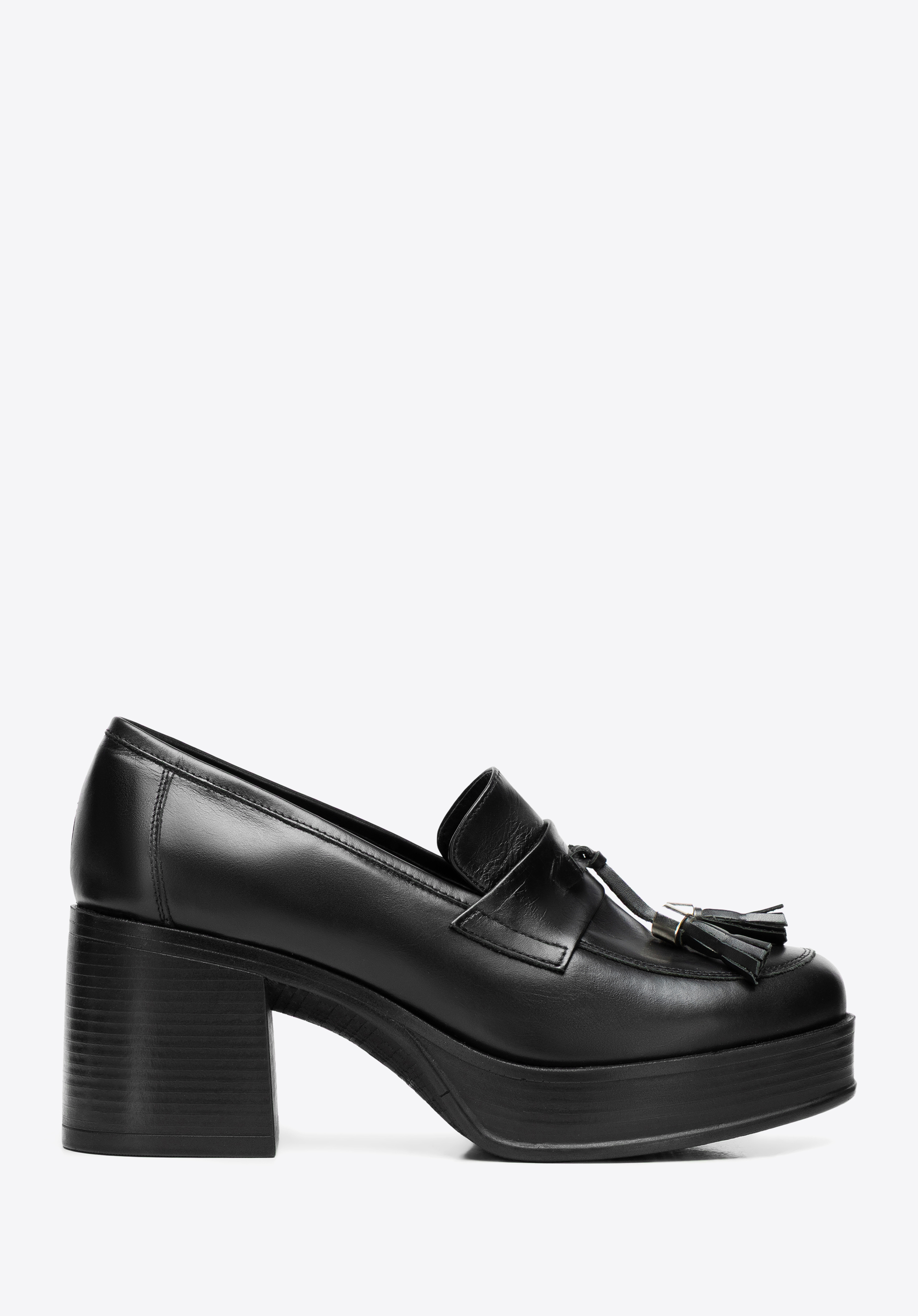 Pantofi sport din piele pentru femei cu toc bloc, negru, 101-D-302-1-41, Fotografie 1