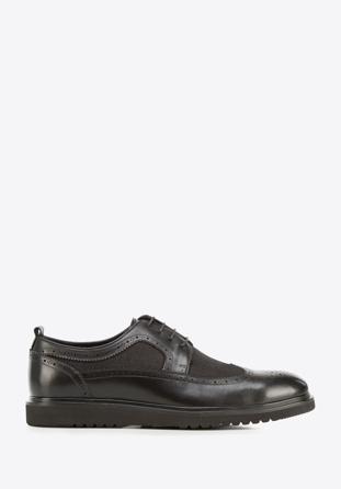 Pantofi tip brogue pentru bărbați din piele și material textil cu talpă modernă, negru, 94-M-506-1-40, Fotografie 1
