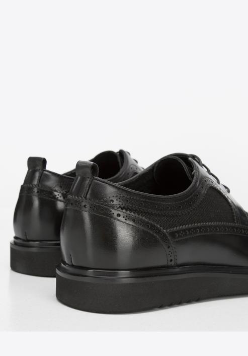 Pantofi tip brogue pentru bărbați din piele și material textil cu talpă modernă, negru, 94-M-506-1-40, Fotografie 8