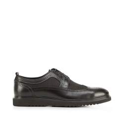 Pantofi tip brogue pentru bărbați din piele și material textil cu talpă modernă, negru, 94-M-506-1-40, Fotografie 1