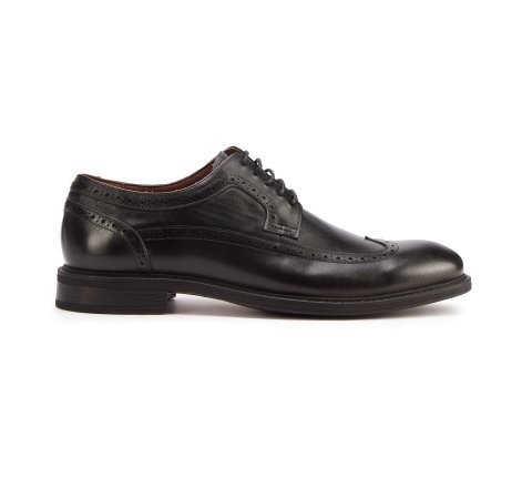 Pantofi tip Derby bărbătesc din piele cu perforații, negru, 93-M-912-1-39, Fotografie 1