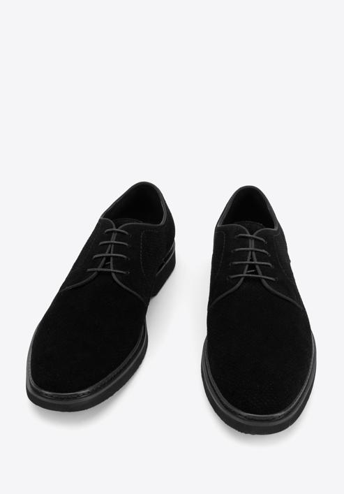 Pantofii bărbătești din piele întoarsă perforată, negru, 94-M-509-9-39, Fotografie 2