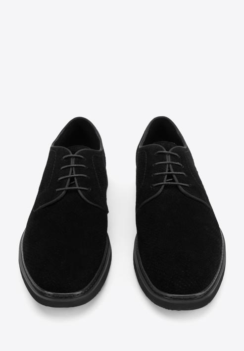 Pantofii bărbătești din piele întoarsă perforată, negru, 94-M-509-9-39, Fotografie 3