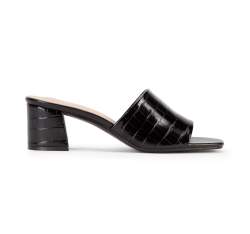 Papuci de damă din piele ecologică croco cu toc, negru, 94-DP-204-1-41, Fotografie 1
