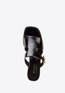 Papuci din piele cu toc și cu cataramă, negru, 94-D-509-1-38, Fotografie 4
