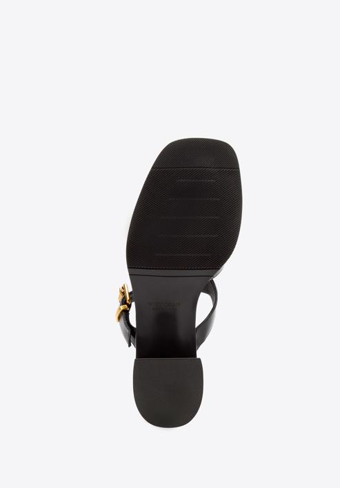Papuci din piele cu toc și cu cataramă, negru, 94-D-509-1-39, Fotografie 6