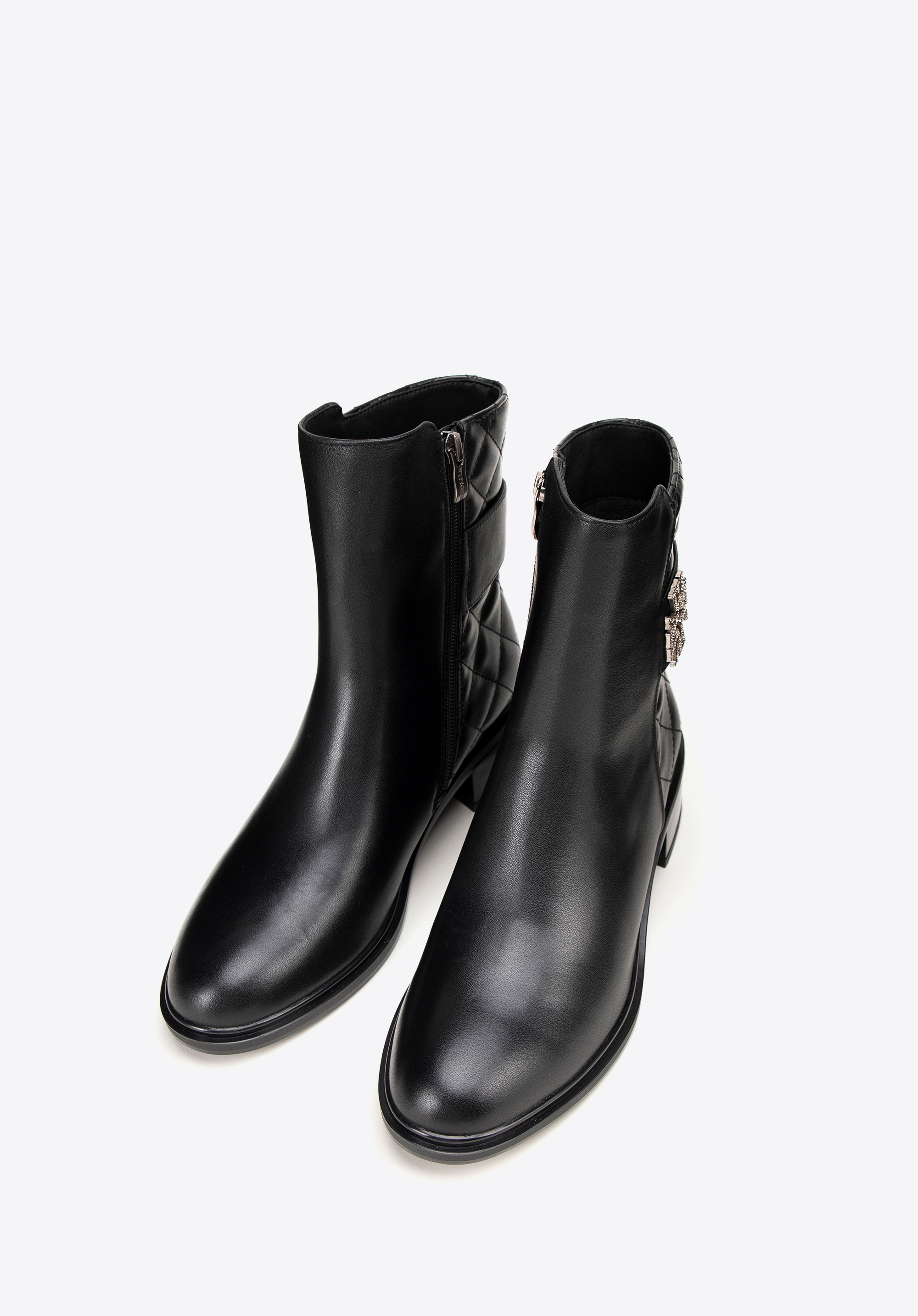 Papuci din piele matlasată pentru femei, negru, 99-D-506-1-36, Fotografie 1