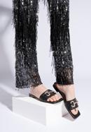 Papuci din piele pentru femei cu cataramă strălucitoare, negru, 96-D-511-9-36, Fotografie 15