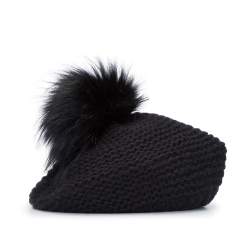 Beretă de damă cu pompon, negru, 95-HF-004-1, Fotografie 1