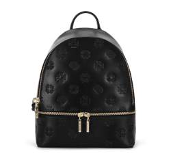 Rucsac din piele cu monogramă pentru femei, cu închidere orizontală cu fermoar, negru, 96-4E-631-1, Fotografie 1