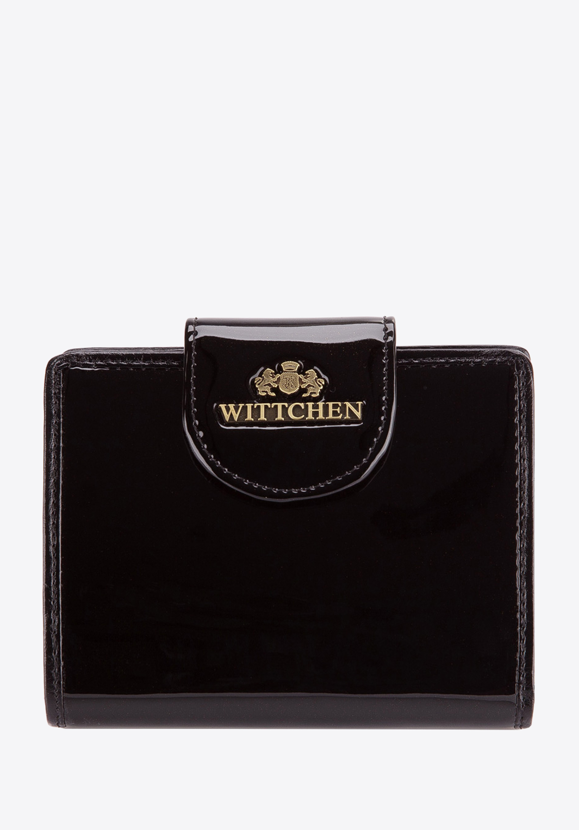 Portofel damă din piele lăcuită, cu capsă decorativă, negru, 25-1-362-1, Fotografie 1