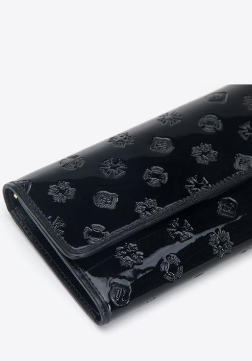 Portofel de damă din piele lacuită cu monogramă, negru, 34-1-413-FF, Fotografie 5