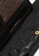 Portofel de damă din piele lacuită cu monogramă și panglică orizontală, negru, 34-1-075-00, Fotografie 4