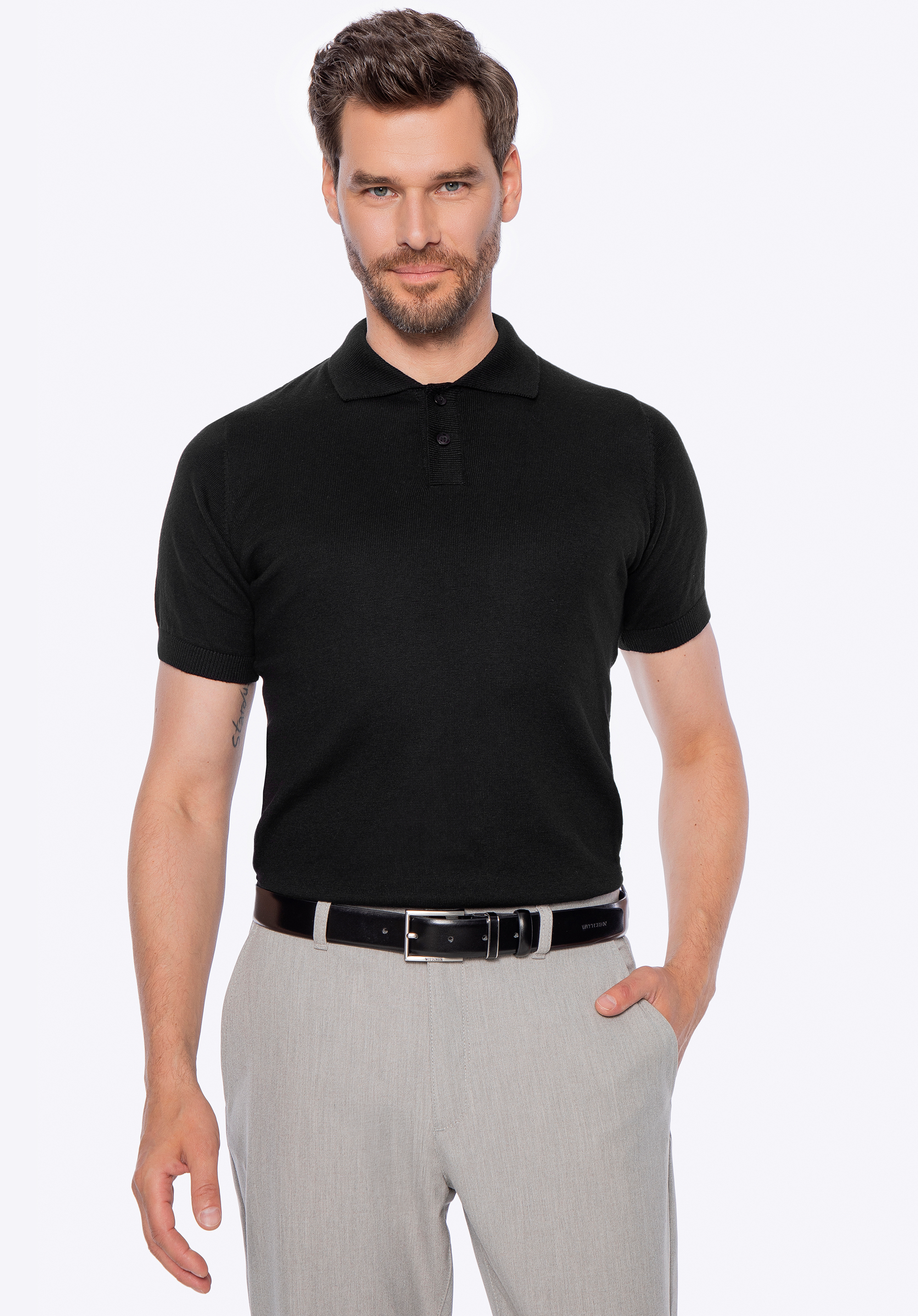 Pulover bărbătesc din amestec de bumbac și cașmir, negru, M0-99-105-1-XL, Fotografie 1