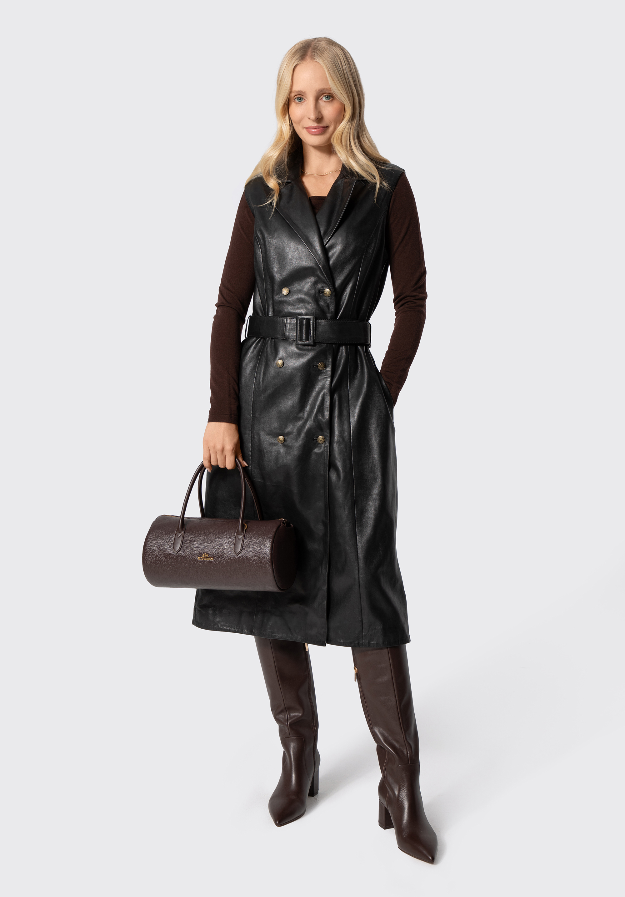 Rochie de piele pentru femei cu curea, negru, 29-09-406-1-S, Fotografie 1