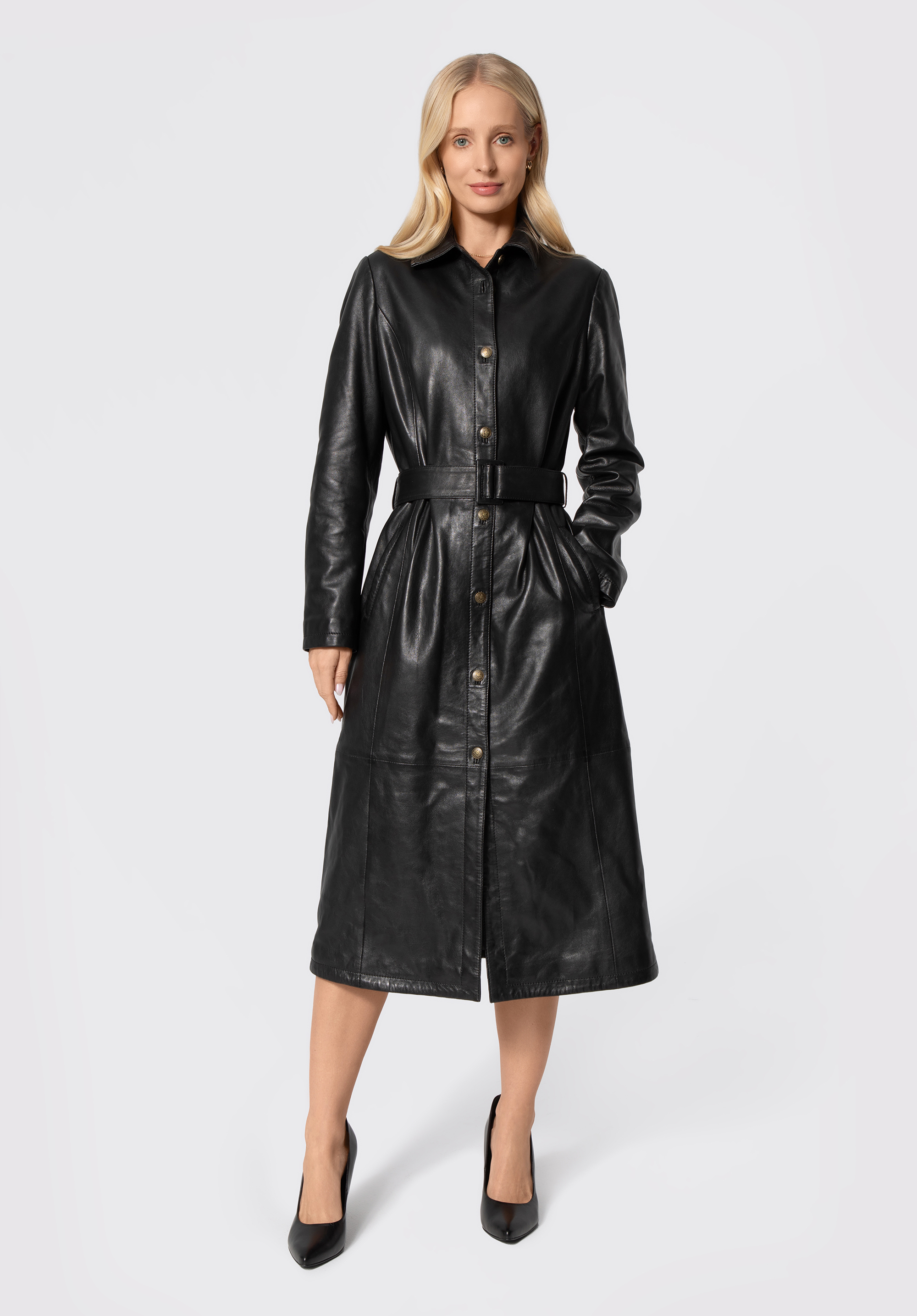 Rochie de piele pentru femei cu mâneci lungi, negru, 29-09-407-1-S, Fotografie 1