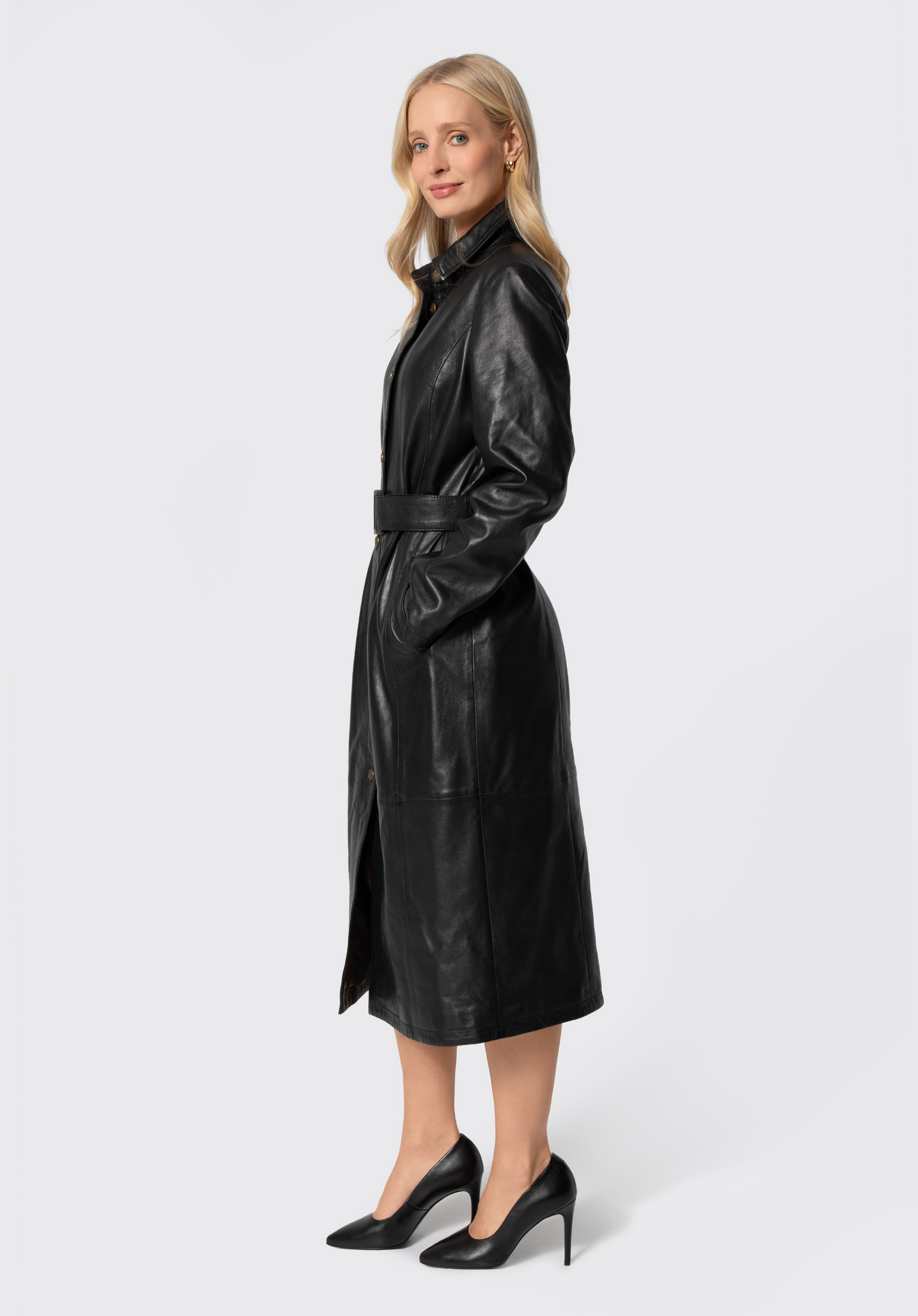Rochie de piele pentru femei cu mâneci lungi, negru, 29-09-407-1-S, Fotografie 1