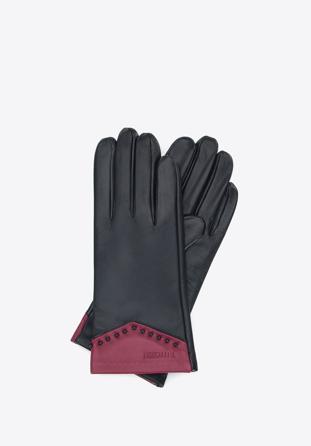 Mănuși de damă din piele cu mărgele, negru - roz, 45-6A-002-1-L, Fotografie 1