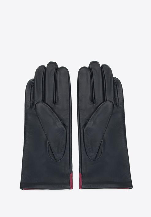Mănuși de damă din piele cu mărgele, negru - roz, 45-6A-002-1-M, Fotografie 2