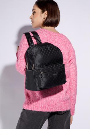 Rucsac damă din jacquard cu două compartimente, negru, 95-4-906-1, Fotografie 1