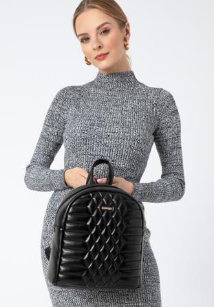 Rucsac de damă din piele ecologică matlasată cu model geometric, negru, 97-4Y-627-1, Fotografie 1