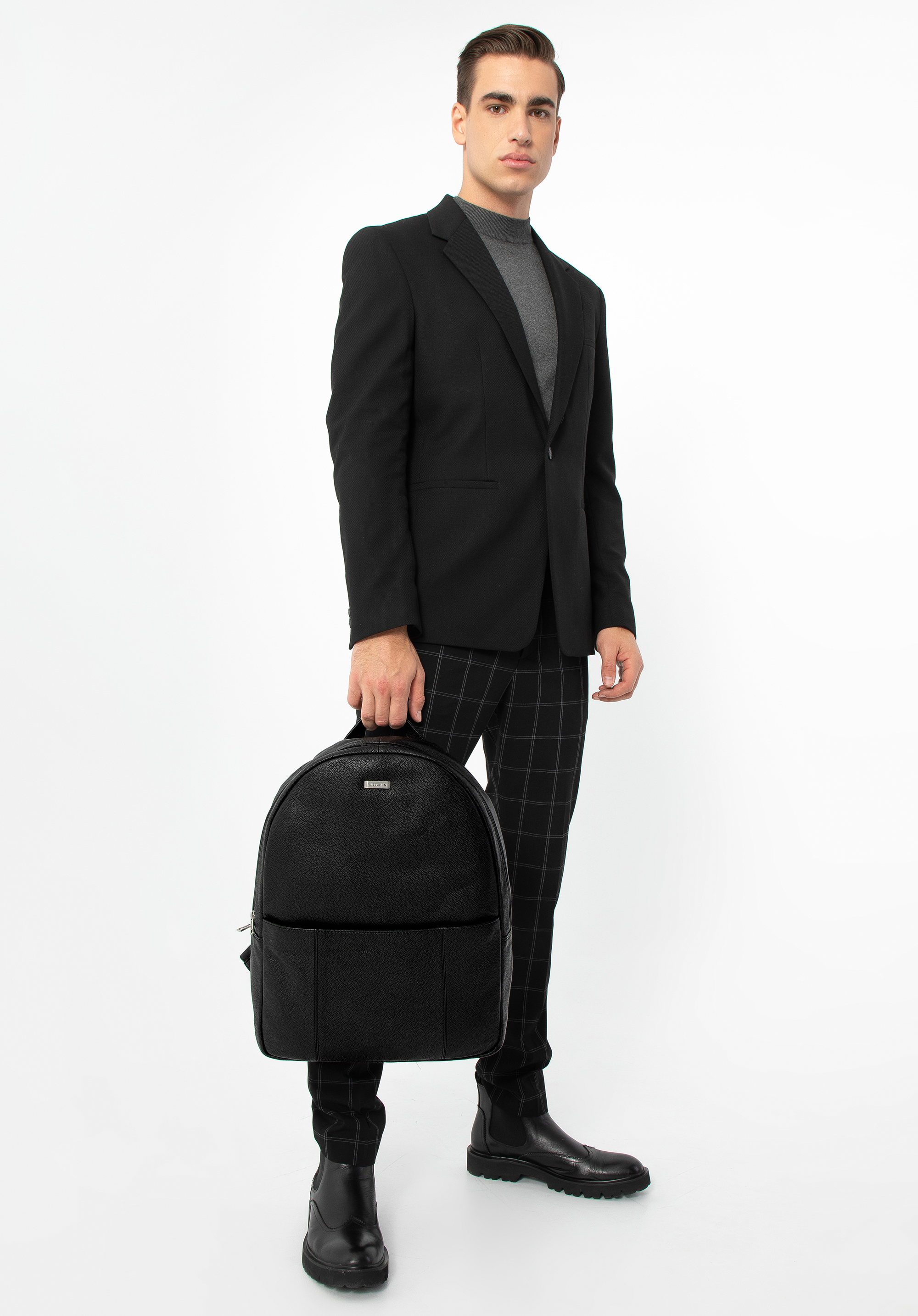 Rucsac din piele pentru laptop, negru, 97-3U-007-1, Fotografie 1