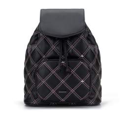 Rucsac de damă geantă matlasată cu nituri și cusaturi decorative, negru, 95-4Y-520-1, Fotografie 1