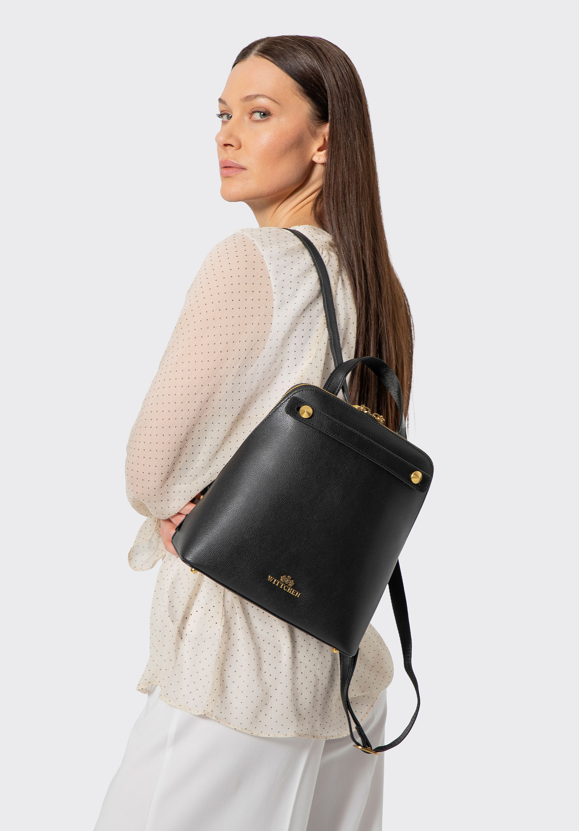 Rucsac trapez din piele pentru femei, negru, 100-4E-601-1, Fotografie 1