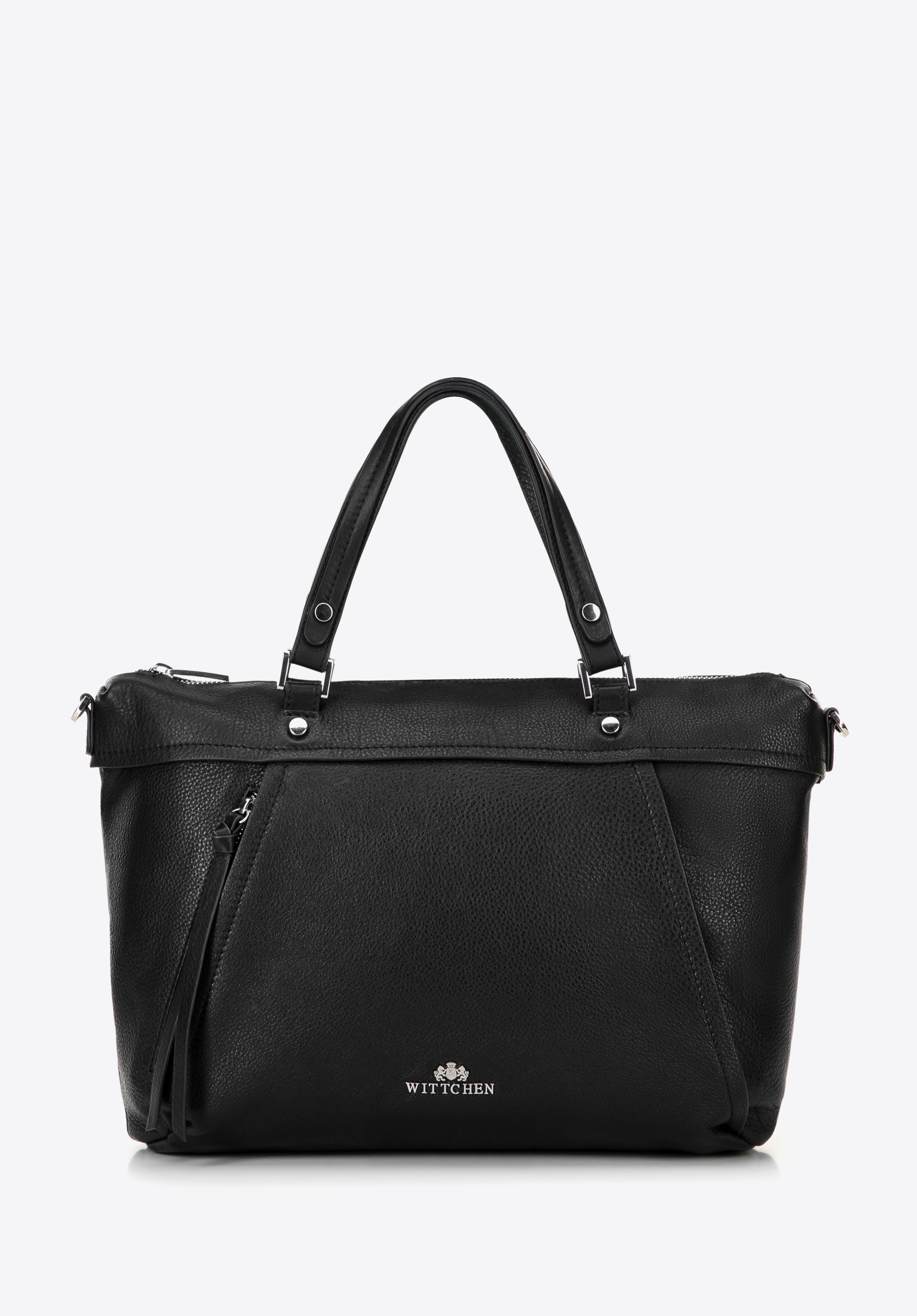 Geantă shopper din piele cu detalii funcționale și finisaj elegant, negru, 100-4E-802-1, Fotografie 1