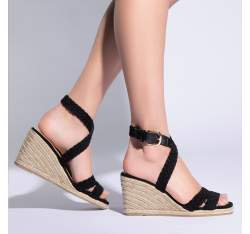 Sandale cu platformă pentru femei cu curele împletite, negru, 96-DP-802-1-35, Fotografie 1
