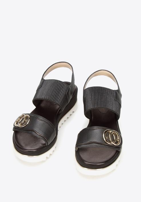 Sandale de damă din piele cu bandă elastică groasă, negru, 92-D-133-1-39_5, Fotografie 2