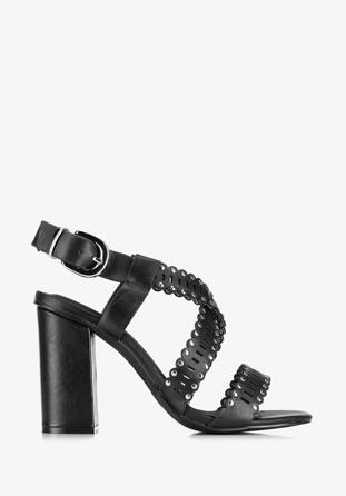 Sandale de damă din piele cu bretele ajurate, negru, 86-D-900-1-37, Fotografie 1
