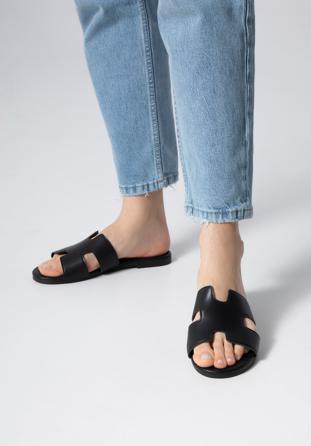 Sandale de damă cu decupaj geometric, negru, 98-DP-803-1-40, Fotografie 1